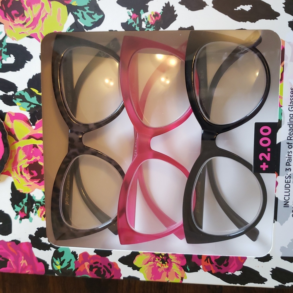 Betsy Johnson Set of 3 Cat's Eye Reading Glasses +2.00 - Picture 2 of 8